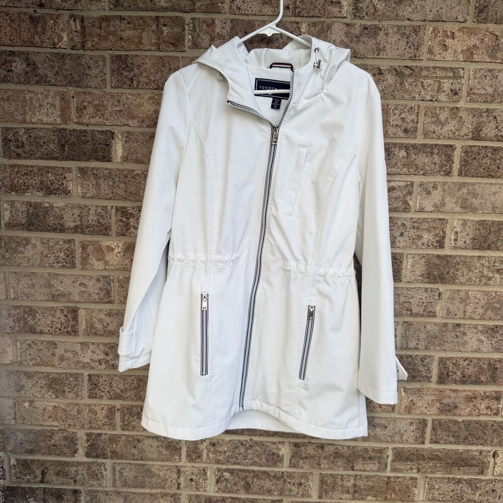 Tommy Hilfiger Women’s White Anorak Raincoat Windbreaker Hooded Jacket Medium